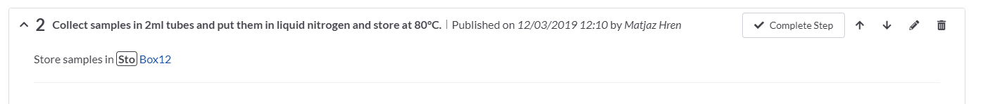 Use smart annotation in SciNote Protocol to refer to sample storage 