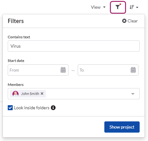 Filters for projects