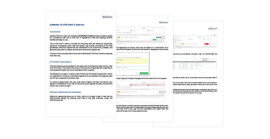 21 CFR preview SciNote 21 CFR Part 11 Compliance Guide