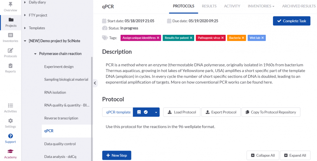 Creating a protocol in SciNote