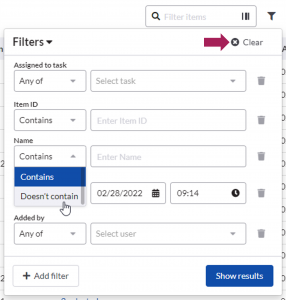 Clearing filters Clearing filters