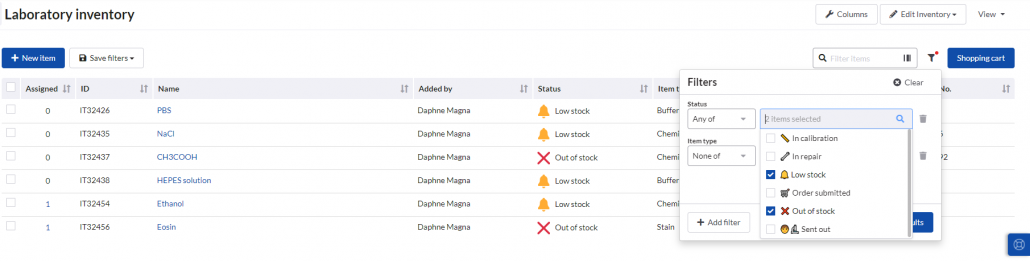 Status and item type