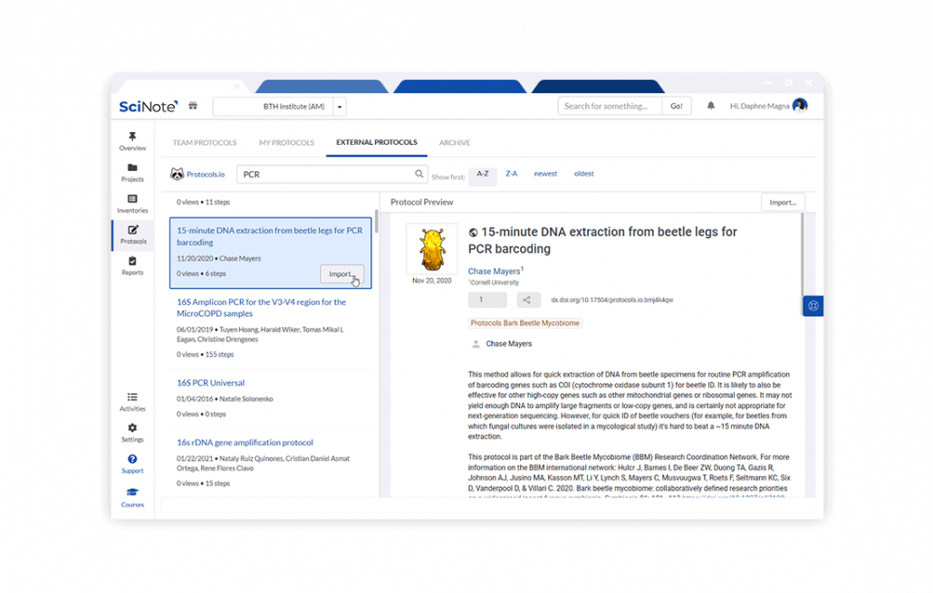 SciNote Protocol Management