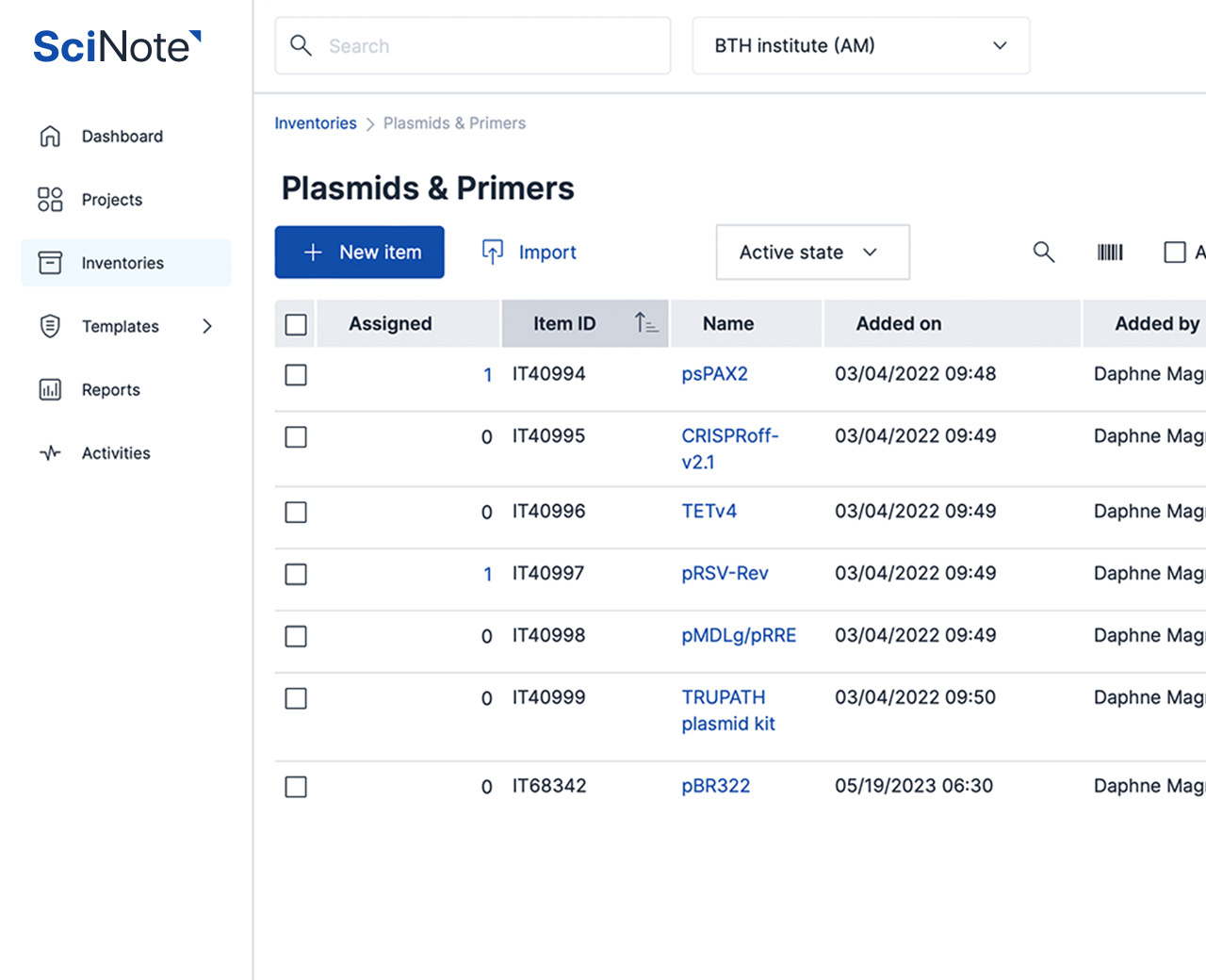 Sample and Data Management System in SciNote ELN