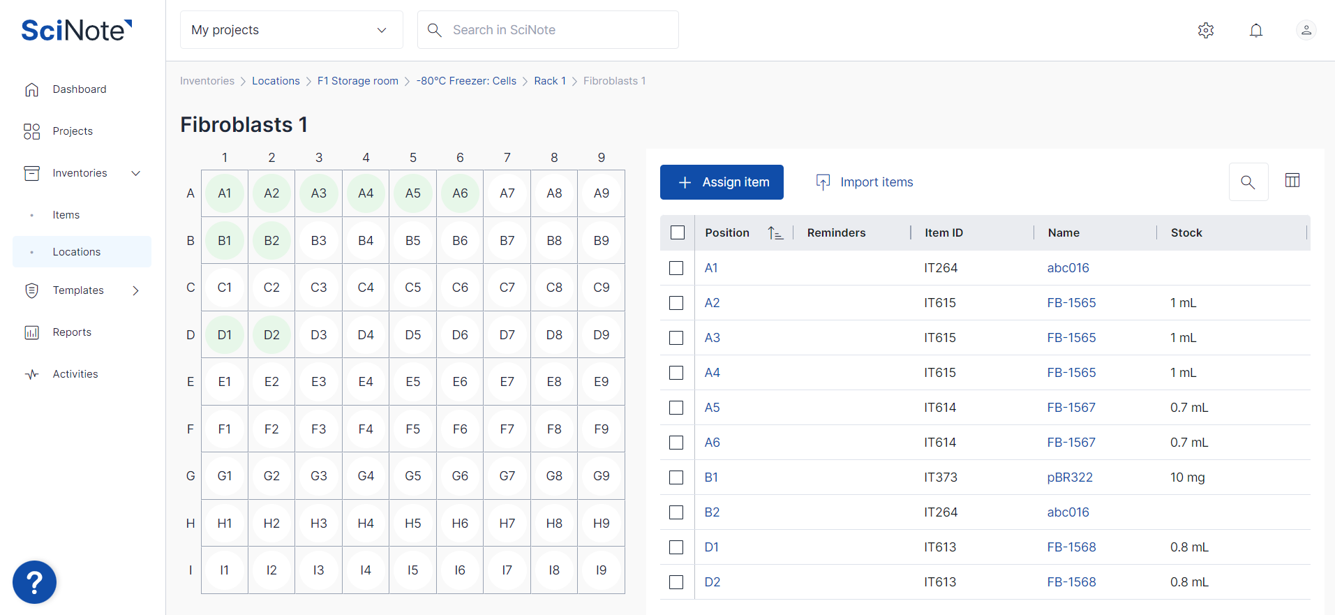 inventory storage locations grid